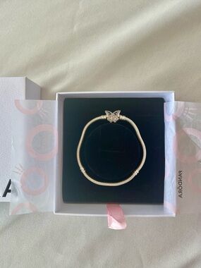 Pandora Moments Sterling Silver Snake Chain Charm Bracelet with Butterfly Clasp